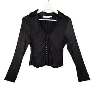 ASTR Goth Hook & Eye Blouse Long Sleeve Ruched Front Black‎ Women Size M Witchy